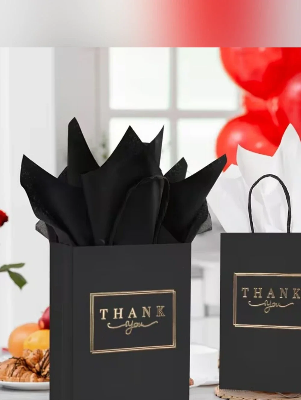 Set of Black And Gold Thank You Gift Bag Set With tissue Paper (50)
